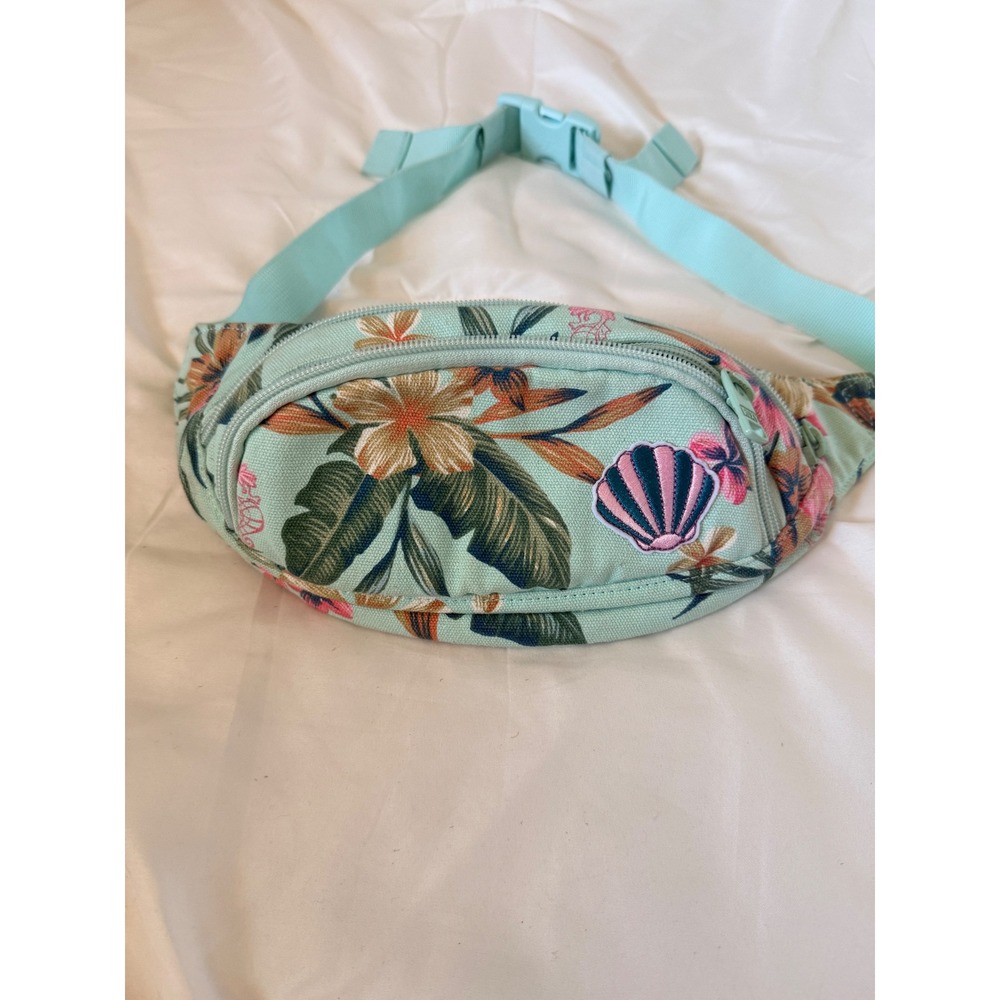 Disney x Roxy Girl Mint Green Tropical Floral Seashell Fanny Pack Waist Bag - Picture 2 of 4